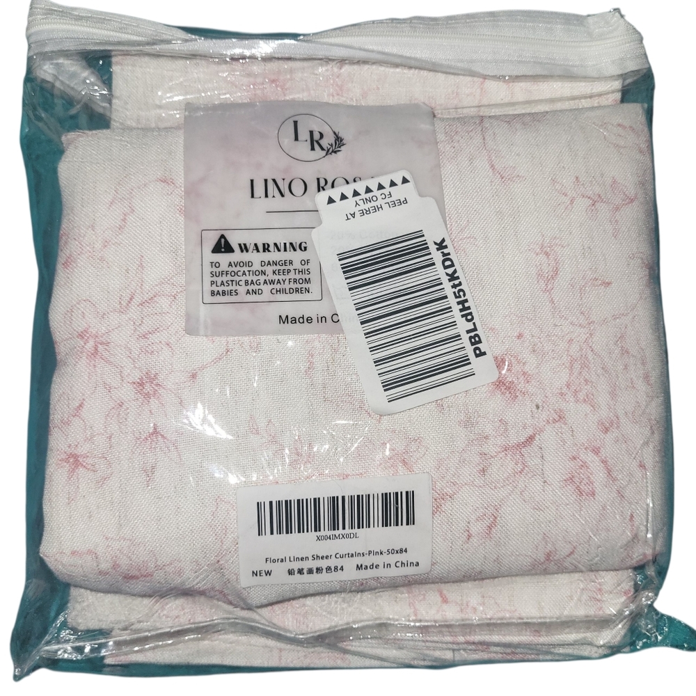 Lino Rosa Sheer Linen Panels Pink/White